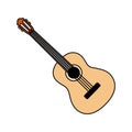 Guitar ukulele. Musical instrument sketch. Cartoon color vector illustration.