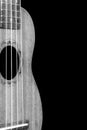 Guitar ukulele perspective view close up black and white Royalty Free Stock Photo