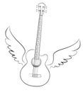 Guitar sketch with wings. Royalty Free Stock Photo