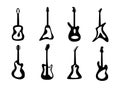 Guitar vector silhouettes. Rock, acoustic, electric guitars Royalty Free Stock Photo