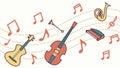 Guitar and Violin Music Pattern Vector Art, vector design Generative AI Royalty Free Stock Photo