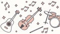 Guitar and Violin Musical Sketch Pattern, vector design Generative AI Royalty Free Stock Photo