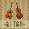 Guitar and violin with retro background with star and stripes