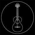 Guitar with white contours on a round black background