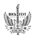 Guitar with wings. Music festival vintage poster. Rock and roll tattoo vector art Royalty Free Stock Photo