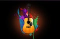 Guitar wood water splash refreshing multicolored waterproof background light abstract musical instrument idea bright sound music