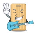 With guitar wooden cutting board mascot cartoon