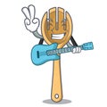 With guitar wooden fork mascot cartoon