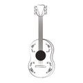 Guitar wooden music instrument cartoon in black and white