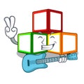 With guitar wooden toy with character Wooden blocks