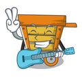 With guitar wooden trolley mascot cartoon