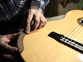 Guitars Luthiers sets up a stand under the arm. Royalty Free Stock Photo