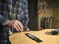Guitars Luthiers sets up a stand under the arm. Royalty Free Stock Photo
