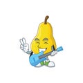 With guitar yellow pear cartoon character on white background