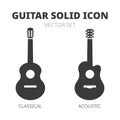 Guitar black icon set. Classical guitar and acoustic guitar silhouette icons vector illustration isolated on white background Royalty Free Stock Photo