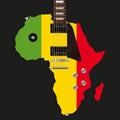 An electric guitar shaped like Africa in the colors of the Ethiopian flag to symbolize reggae music. Royalty Free Stock Photo