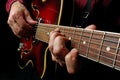 Guitarist hands and guitar close up. playing electric guitar. play the guitar.