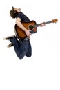 Guitarist with hat jumps Royalty Free Stock Photo