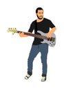 Guitarist player illustration isolated on white background. Popular music super star on stage.