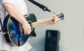 Guitarist playing at city park jazz festival Royalty Free Stock Photo