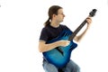 Guitarist playing an electroacoustic guitar, front view Royalty Free Stock Photo