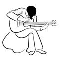 Guitarist playing the guitar. Stylized, contours, vector.