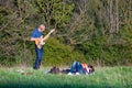 Guitarist plays in the park in the open air