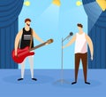 Male Artists Playing Electric Guitar and Singing. Royalty Free Stock Photo