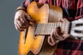 Guitarist on stage. Close up hand playing guitar. Guitars acoustic. Male musician playing guitar, music instrument. Man Royalty Free Stock Photo