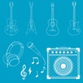 Guitars, amplifiers, microphones and headphones Royalty Free Stock Photo