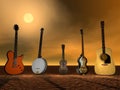 Guitars, banjo and ukulele Royalty Free Stock Photo