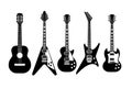 Guitars black and white. Electric and acoustic guitar various forms, outline musical instrument, classic and rock music