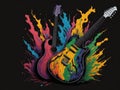 Guitars and drums with rainbow paint energee. ai generative Royalty Free Stock Photo