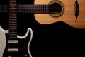 Guitars. Electric and acoustic guitar wide corner border image.