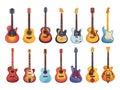 Guitars. Electric classic modern multicolor guitar vector set. Flat bright musical instruments, classical music and rock Royalty Free Stock Photo