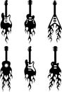 Guitars with flames silhouettes Royalty Free Stock Photo