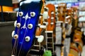 Guitars hanging on wall of music studio Royalty Free Stock Photo