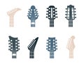 Guitars headstock logo. Realistic modern or retro parts of string instrument. Contour acoustic or electric necks Royalty Free Stock Photo