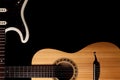 Guitars music image with copy-space. Crossed electric and acoustic guitar