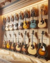 Guitars Music Room Instruments AI Generated Electric Acoustic Playing Display Wall Royalty Free Stock Photo