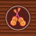 Guitars musical instruments with wooden background