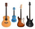 Guitars. Realistic musical instruments sound making items rock and acoustic guitars vector collection Royalty Free Stock Photo