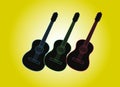 Guitars silhouette with color outlines. Vector illustration.