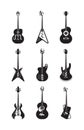 Guitars silhouette set. Acoustic string instruments retro and modern equipment for rock jazz bands form of classical