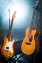 guitars stage composition in a vintage concert hall on light background Royalty Free Stock Photo