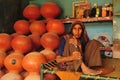 Gujarat: Old indian woman selling terracota mugs in Ahmedabad Ci