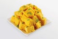 Gujarati Khaman Dhokla made using Chana Dal  Steamed Gram Flour Snack  served with chutney  selective focus Royalty Free Stock Photo