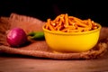 Gujarati local food Gadhiya with green pepper chili on wooden table,Chivda, Farsan, Namkin