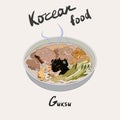 Guksu Korean warm noodles soup made with myeon. Tradional Korean side dish