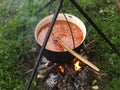 Gulas prepared on wood fire Royalty Free Stock Photo